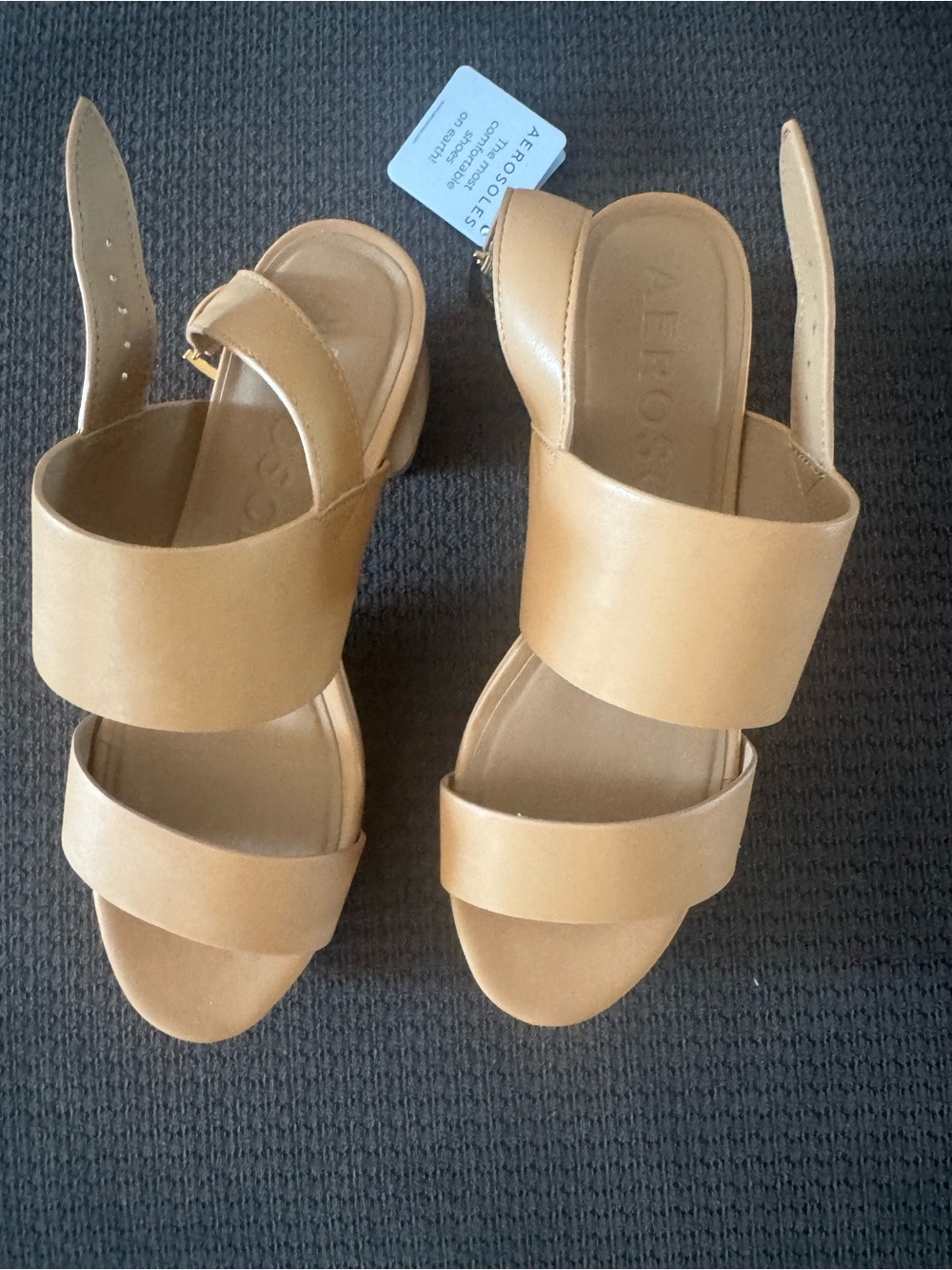 AEROSOLES Tan Double-Strap Slide Sandal